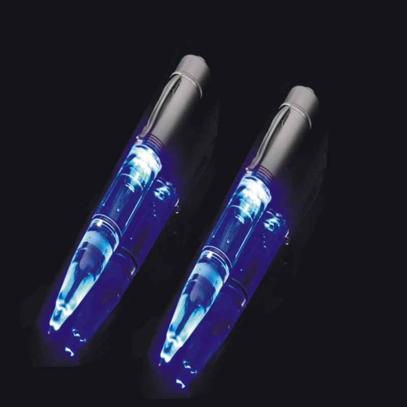 GS GLOWSEEN LED Light Up Pen, Lighted Pen With Light Tip for Writing In The Dark - Extra Batteries and Ink Cartridges Included -2 Pack -Blue - Image 2